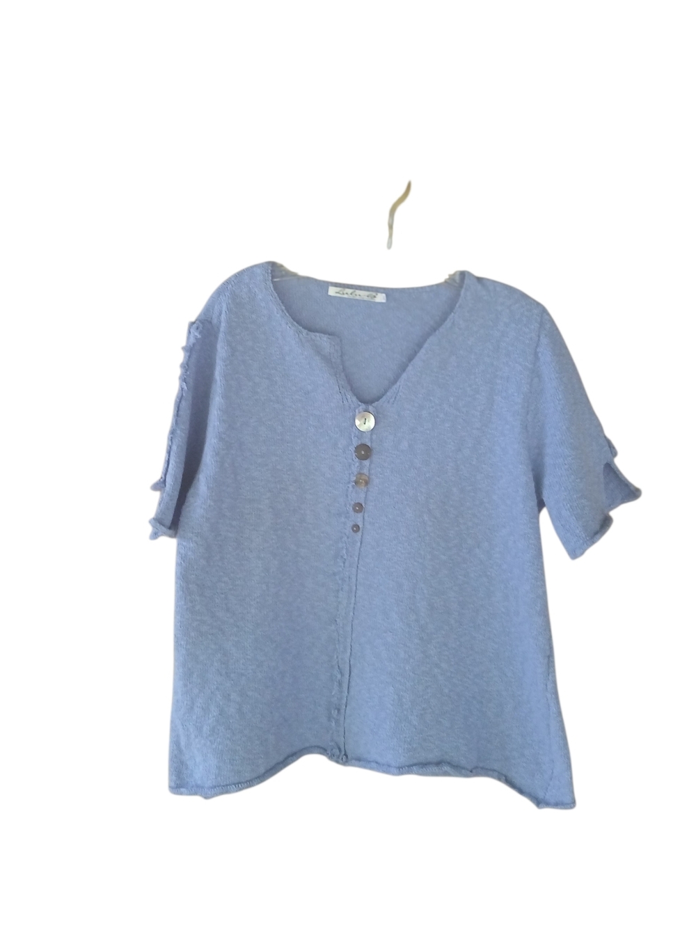 Lulu B Periwinkle Blue V Neck Short Sleeved Cotton Sweater Size XL